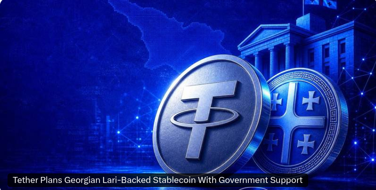 The logo of Tether leaning against the logo of Georgia.