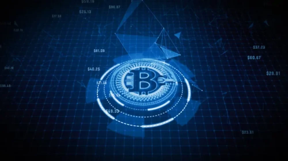 An illustration of digital Bitcoin representation of institution adoption.