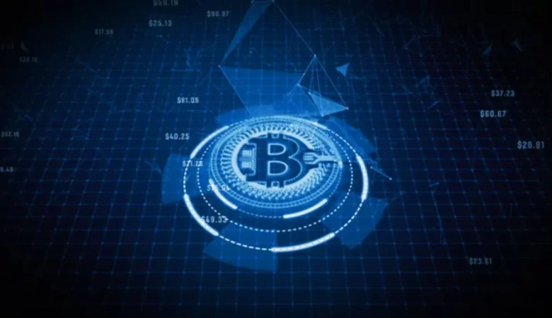 An illustration of digital Bitcoin representation of institution adoption.