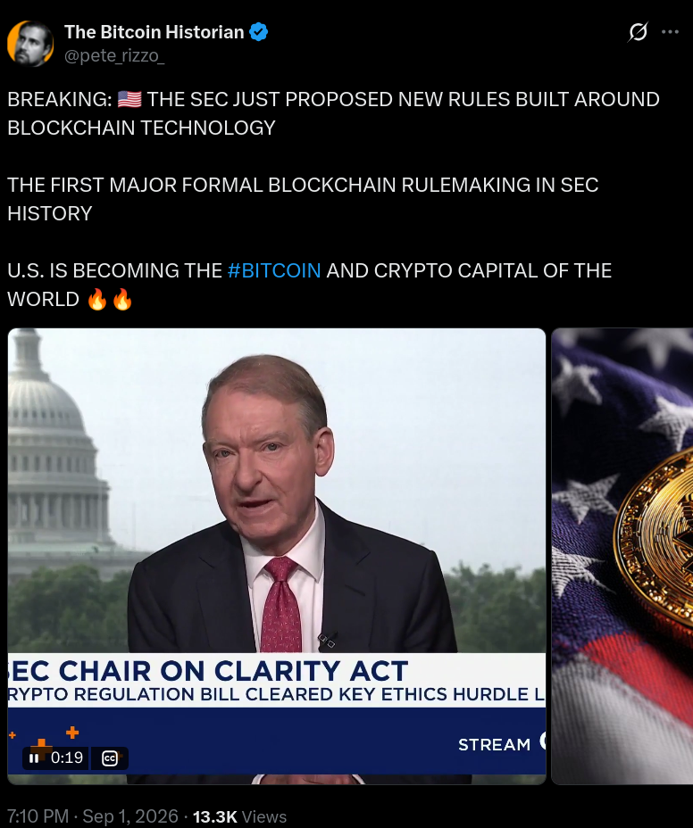 An X post reporting the new SEC development.